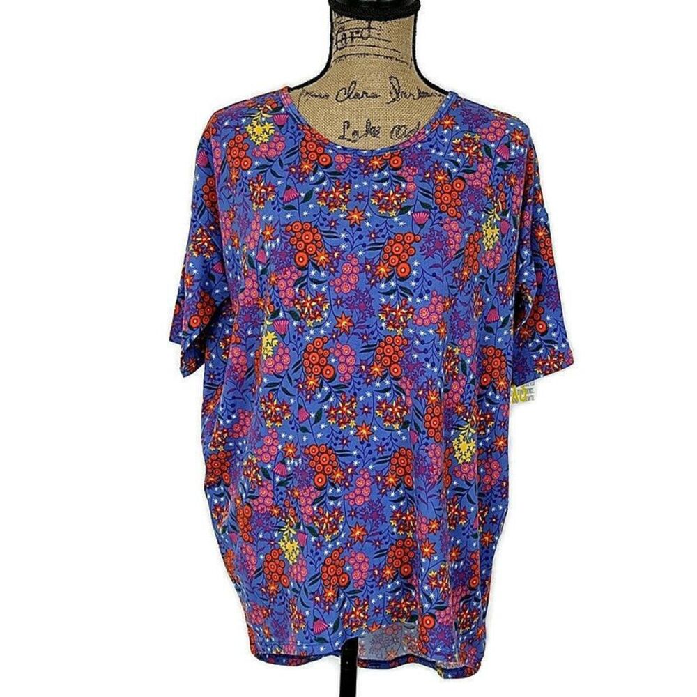 NWT LulaRoe Womens sz XXS Irma‎ Multicolor Floral Short Sleeve Scoop Neck Tunic